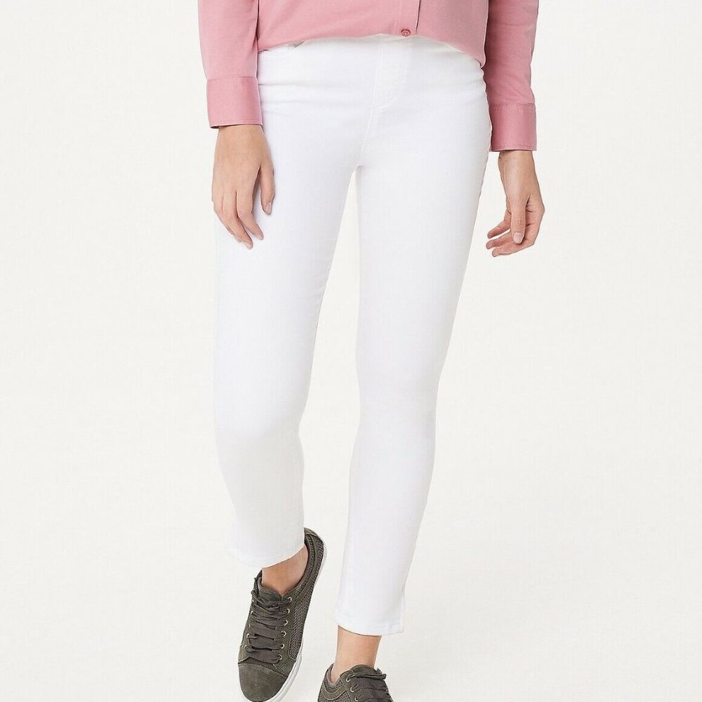 Martha Stewart Petite Knit Denim Ankle White Jeans with Zipper Detail Size 16P